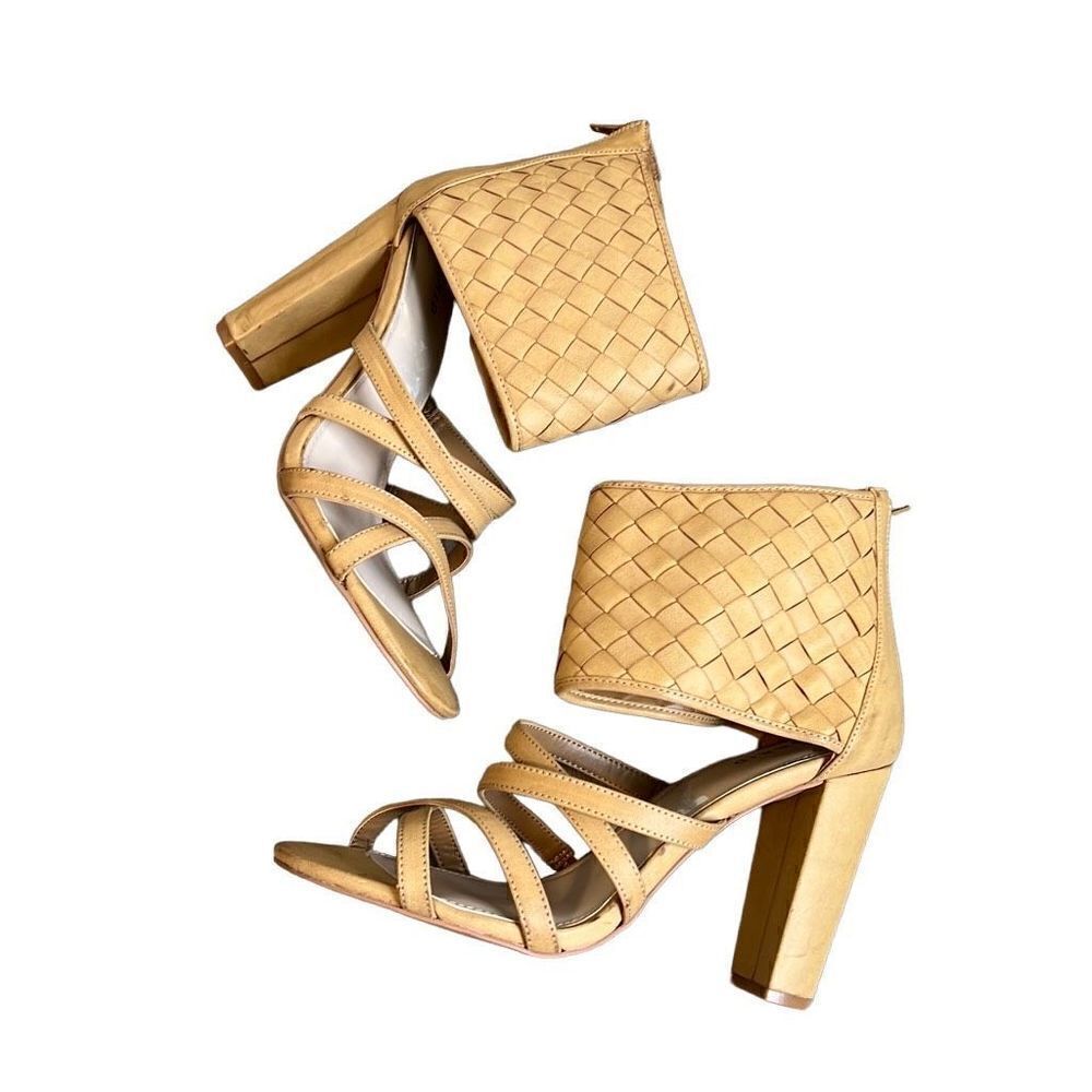 Torrid Women’s 11 Tan Woven Fabric Block Heel Ankle Strap Open Toe Sandals